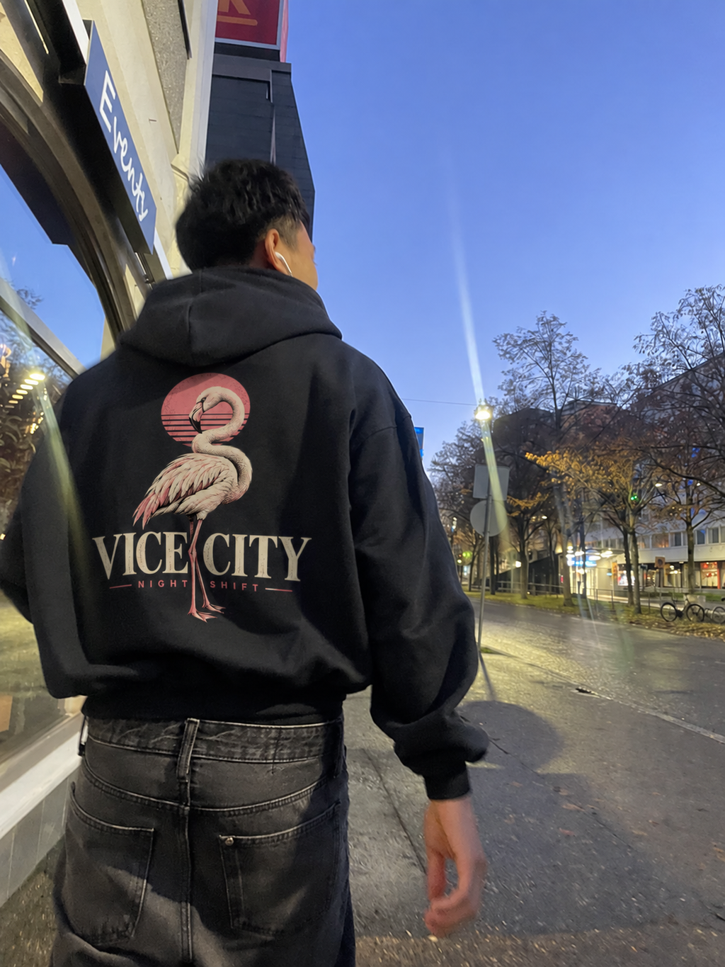 Flamingo Oversized Hoodie - Black