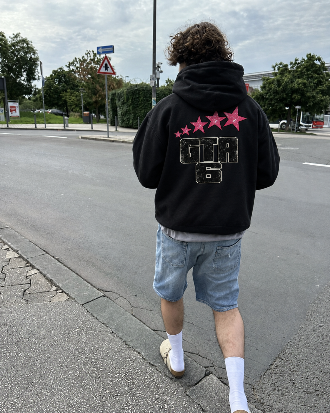 Six Star Oversized Hoodie - Black