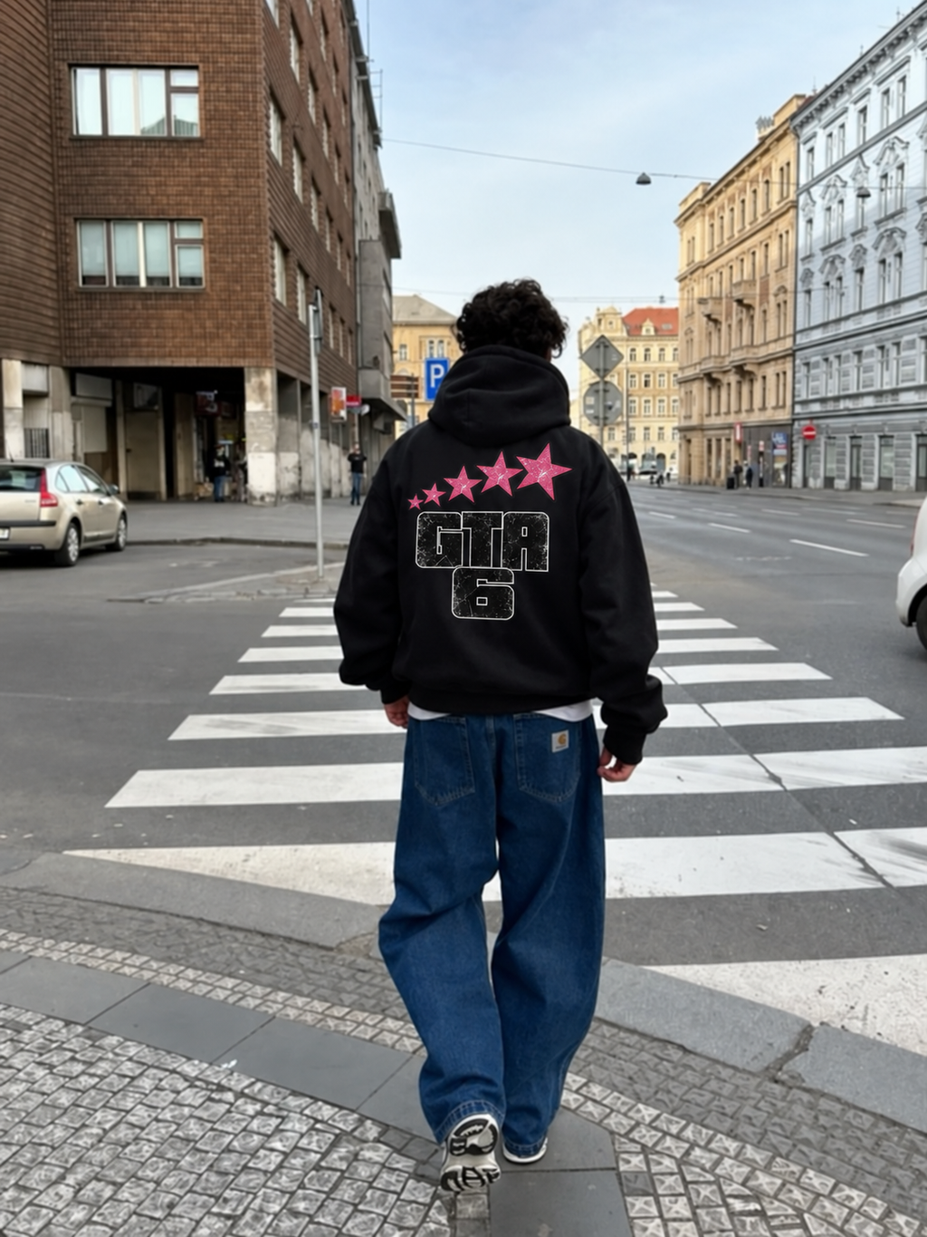 Six Star Oversized Hoodie - Black